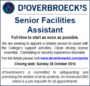 Overbroecks Colleg'e seeks Senior Facilities Assistant