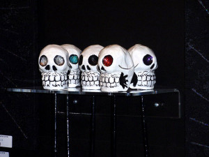 pumpkins metal buckets jack o\'lanterns skeletons skulls masks