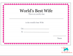 Free Printable World’s Best Wife Certificate