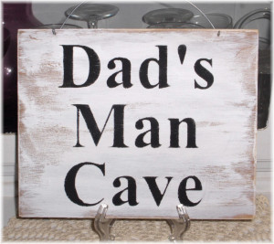 Dad's Man Cave Personalized Name White Wood Sign