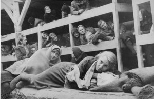 Women survivors huddled in a prisoner barracks shortly after Soviet ...