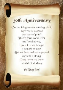 30th Anniversary Personalised Poem Gift Print