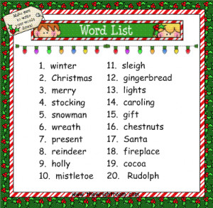 christmas word list