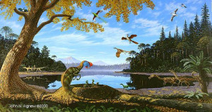 Photo: Ginkgo tree w/ dinosaurs J. Agnew
