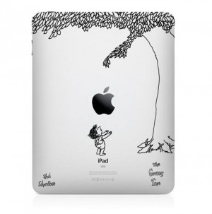 ... incorporates the apple logo as a fruit falling to earth from a tree