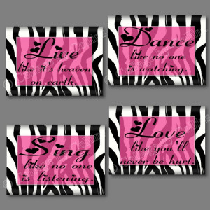 HOT PINK Zebra Print DANCE LIVE LOVE SING Quote Art Girl Wall Decor ...