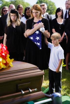 Family at a military funeral