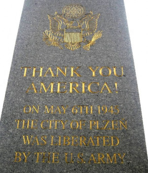 WWII Memorial Pilsen, Czech Republic, Thank You America, close up ...