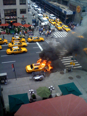 DC Cab: Taxi explodes outside DC Comics offices