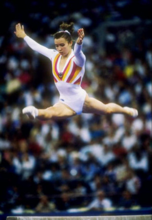 Soviet gymnast Svetlana Boguinskaya competes on beam at the 1991 ...