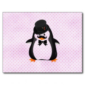 Elegant Black White Penguin And Funny Mustache Postcard