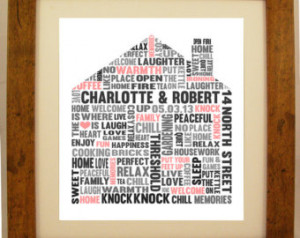 Personalised New Home House Shaped Word Cloud Art Gift House Warming