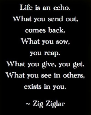 Zig Ziglar quote - Life is an echo. What you send out, comes back ...