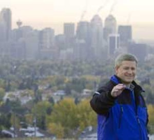 Conservative Leader Stephen Harper visits Nose Hill Park in Calgary on ...