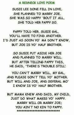 redneck love poem cute and funny more laugh redneck love quotes ...