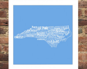 North Carolina State Word Art Typog raphy Print The Tar Heel State ...