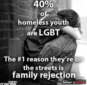 40% of homeless youth are LGBT because of rejection. Unacceptable!