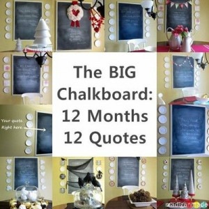 Chalkboard quote and seasonal decor that changes each month.