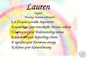 Details about Lauren Personality and Meaning of Name Print