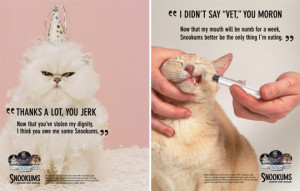 Snookums cat food magazine advertismnets.