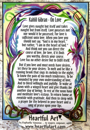 On LOVE Kahlil GIBRAN Inspirational Quote Wedding Gift Motivational ...