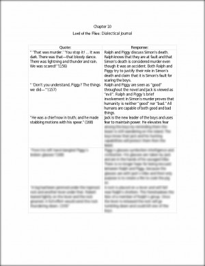 Dialectical Journal Lord of the Flies