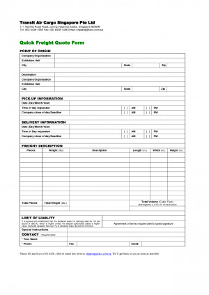 Quick Freight Quote Form - Transit Air cargo Singapore Pte Ltd by hcj