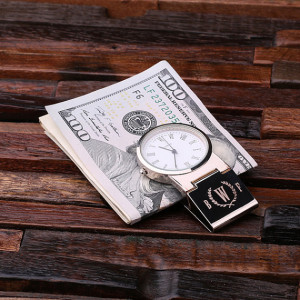 Personalized Monogrammed Engraved Money Clip Wallet with Quartz Watch ...
