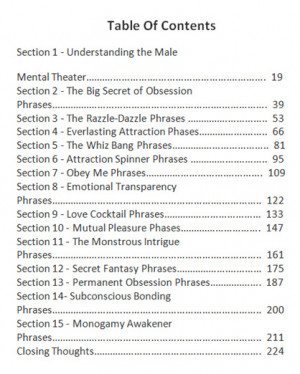 Obsession Phrases PDF Table of Contents