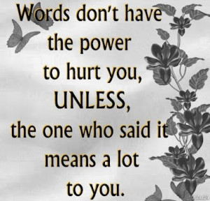 Words don't have the power to hurt you unless the one who it means a ...
