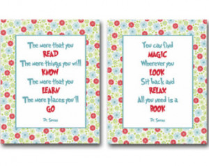 Dr Seuss quotes about reading books - set of 2 prints / posters for ...
