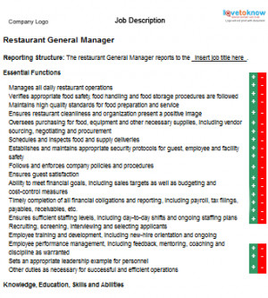 Restaurant Manager Job Descriptions Duties