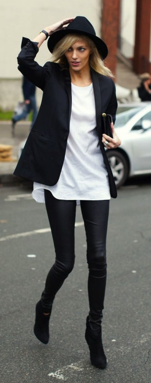 ... , Black White, Leather Legs, Leather Pants, Anja Rubik, Black Blazers