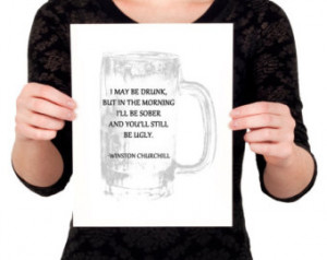 Winston Churchill Beer Mug Drinking Quote Print (Black and White Home ...