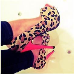 Sexy Stiletto Heel Thick Platform Leopard Suede Women 39 s Shoes