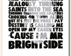 THE KILLERS - Mr Brightside #2 - song lyric typography - unframed ...