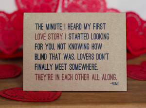 Lovers Valentine Card - Rumi Quote Valentine's Day Card and ...