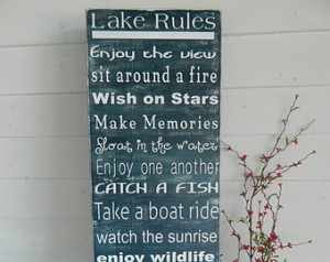Lake Rules~ 12x36 handmade wood sign~ distressed navy and white, Great ...