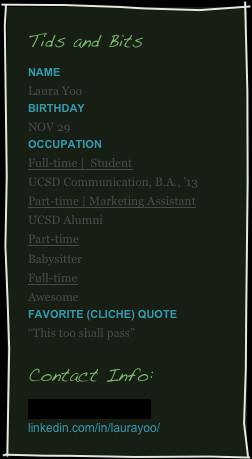 Tids and BitsNameLaura YooBirthdayNOV 29OccupationFull-time ...