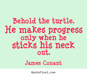 Behold the turtle. He makes progress only when he sticks his neck out ...