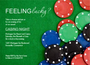Poker Chips At The Table Poker casino Night Invitation wording