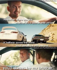 Final scene Fast & Furious 7 with Paul Walker & Vin Diesel. Brothers