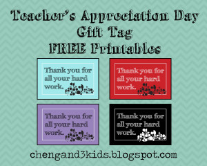 Teacher's Appreciation Day FREE Printable Gift Tags, available in blue ...