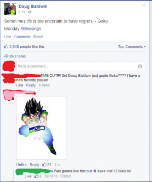 Image Seahawk's wide receiver Doug Baldwin quotes Goku. I have a new ...
