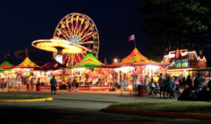 fairground at night.