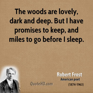 The woods are lovely, dark and deep. But I have promises to keep, and ...