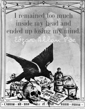 quote Black and White head skull k mind raven Edgar Allan Poe Poe