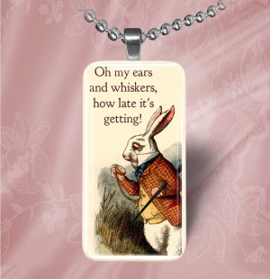 White Rabbit Quote Domino Pendant Necklace