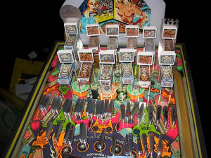 Mini pinball games and aluminium flippers on a pinball coffee table