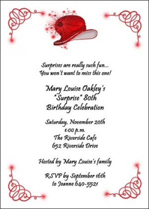 ... Red Hat Birthday Party Invitation Stationery for Birthdays of all Ages